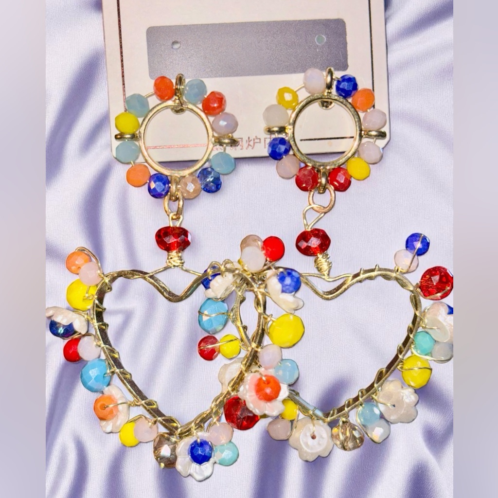 Colorful Beaded Heart Earrings